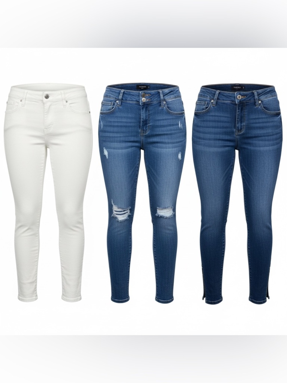 Torrid Women's Jegging Straight Leg Jeans. White, Distressed Blue and DarkBlue.